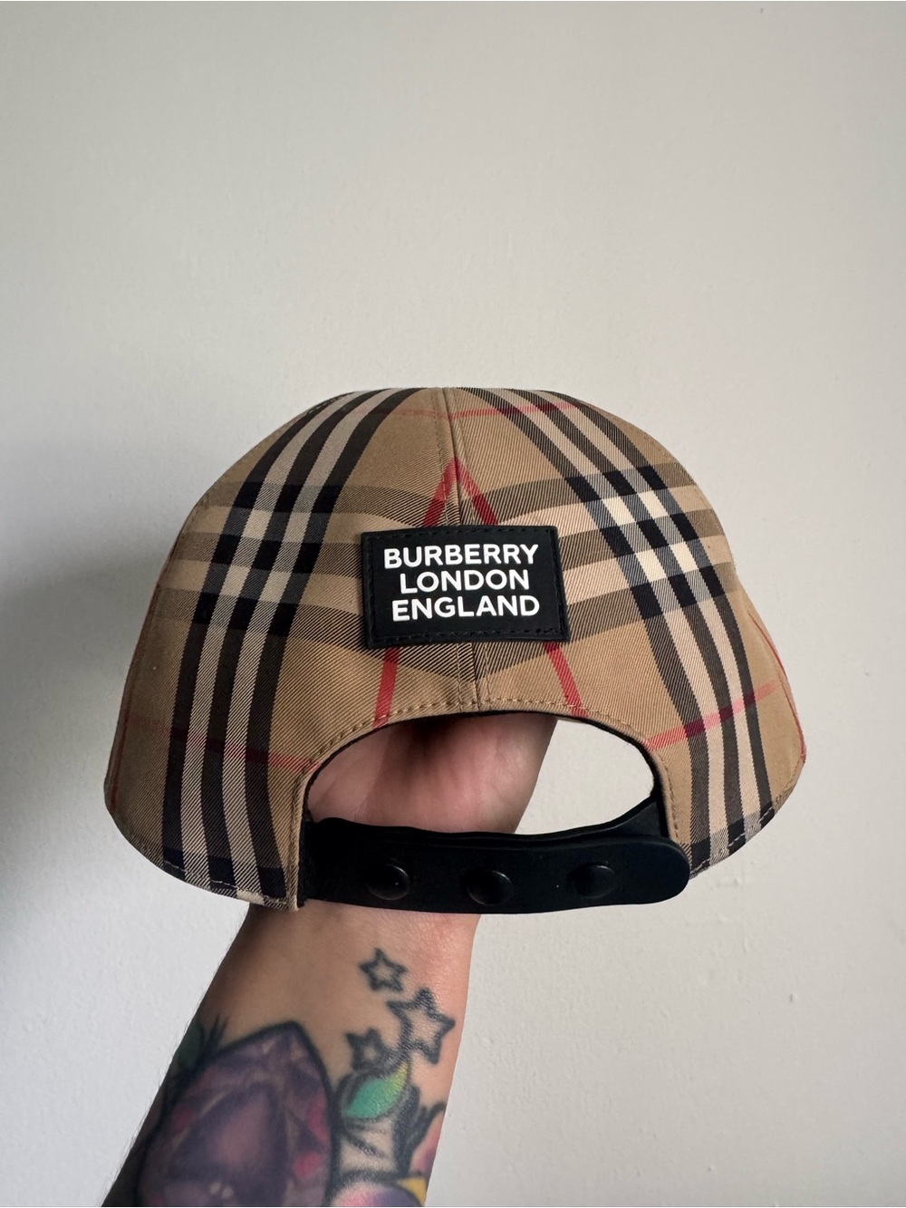 Burberry Tan Plaid Baseball Cap with Black & Red Accents - Picture 3 of 10